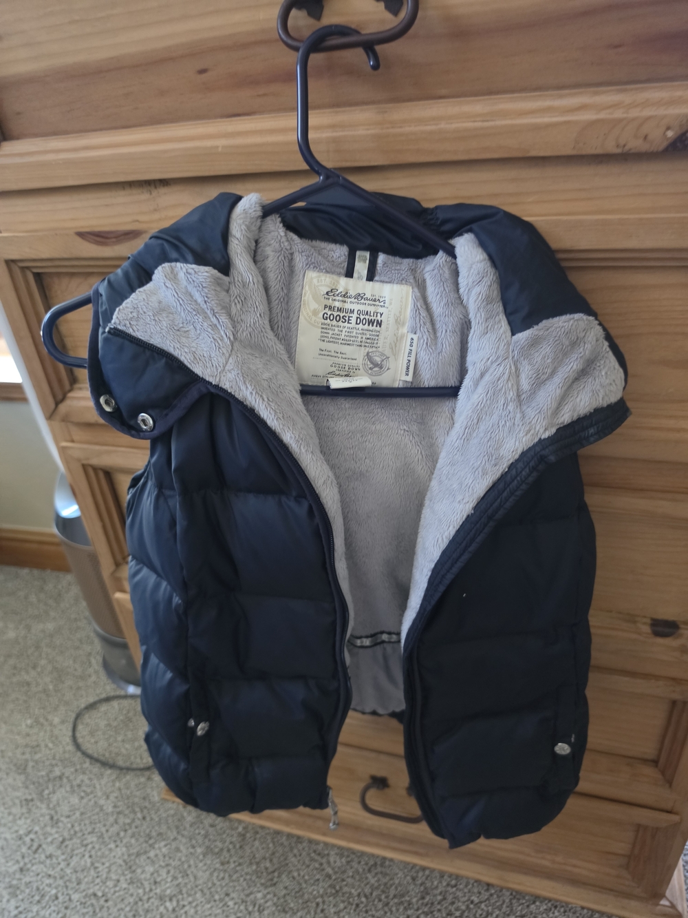 Eddie Bauer Goose Down Puffer Vest in Navy with Gray Sherpa Lining
